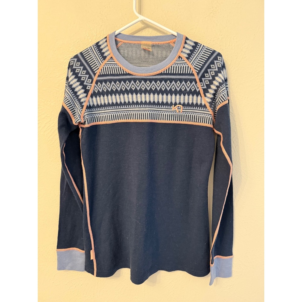 Kari Traa Rose 100% Wool Base Layer Top Navy Blue Fair Isle Nordic Womens Large